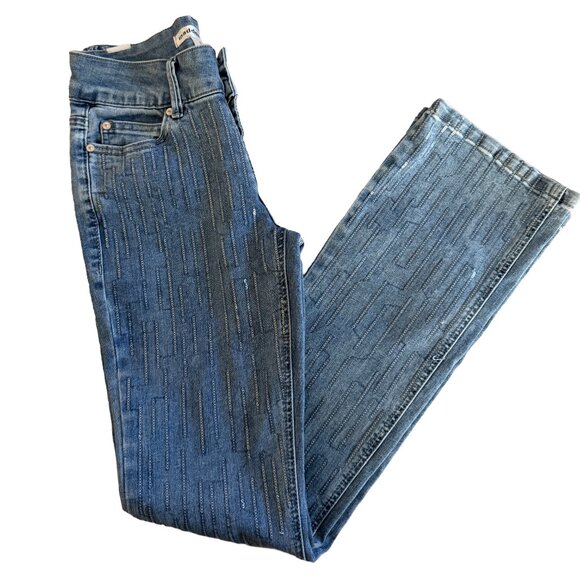 Madden Girl Women's Junior 1 Sequins Flare Blue Jeans - Picture 3 of 6